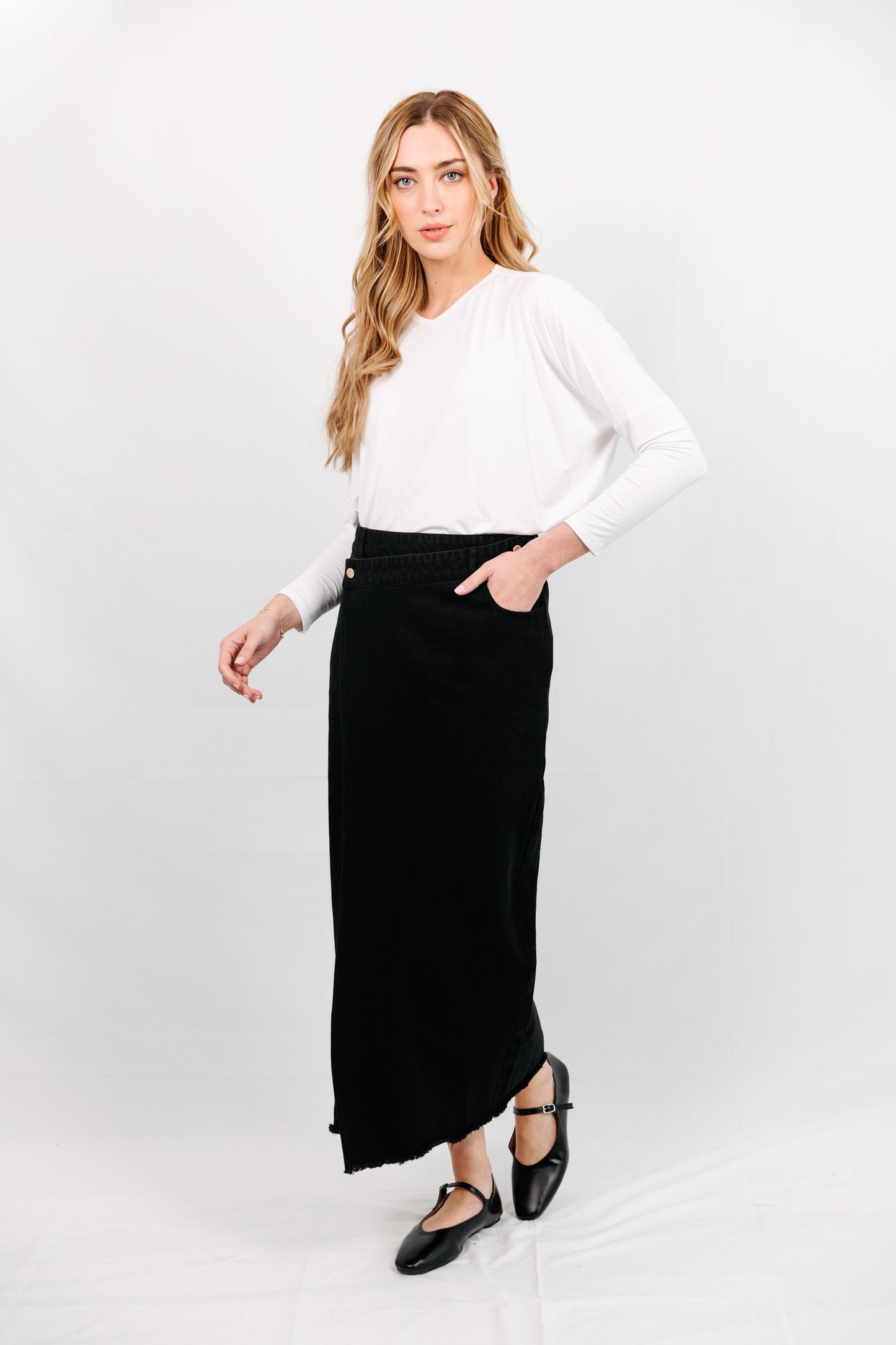Shayne Maxi Black Denim Skirt