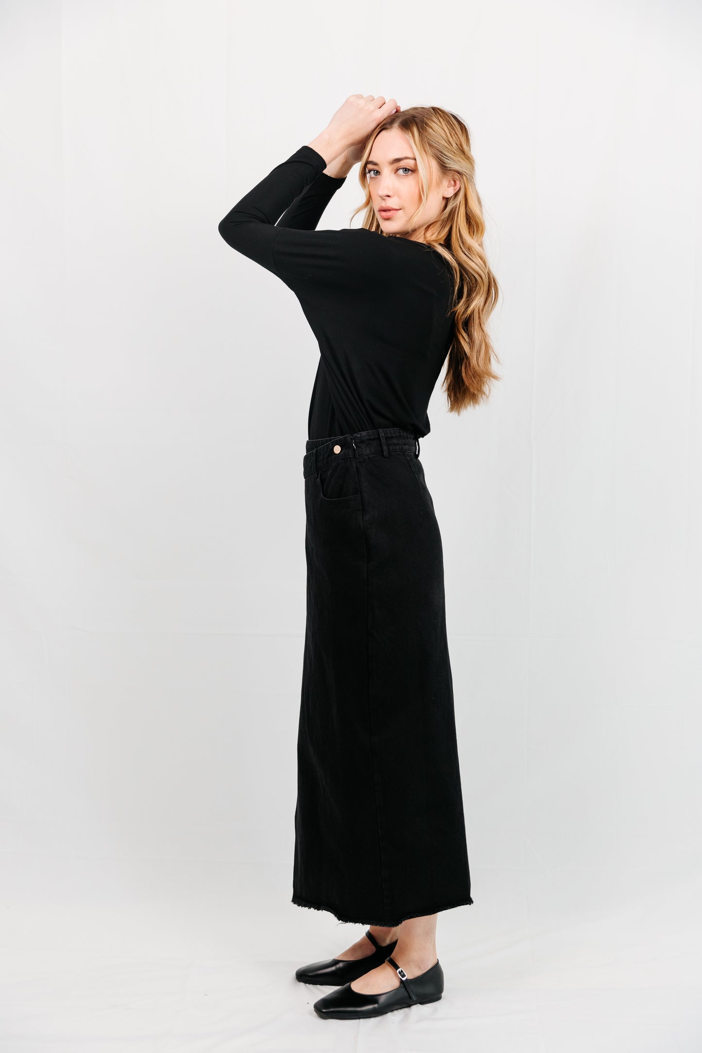 Shayne Maxi Black Denim Skirt