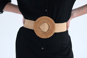 Raffia belt - Oat - Round Buckle