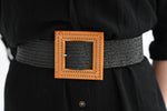 Raffia belt - Black - Square Buckle