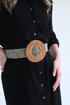 Raffia belt - Black and White - Round buckle
