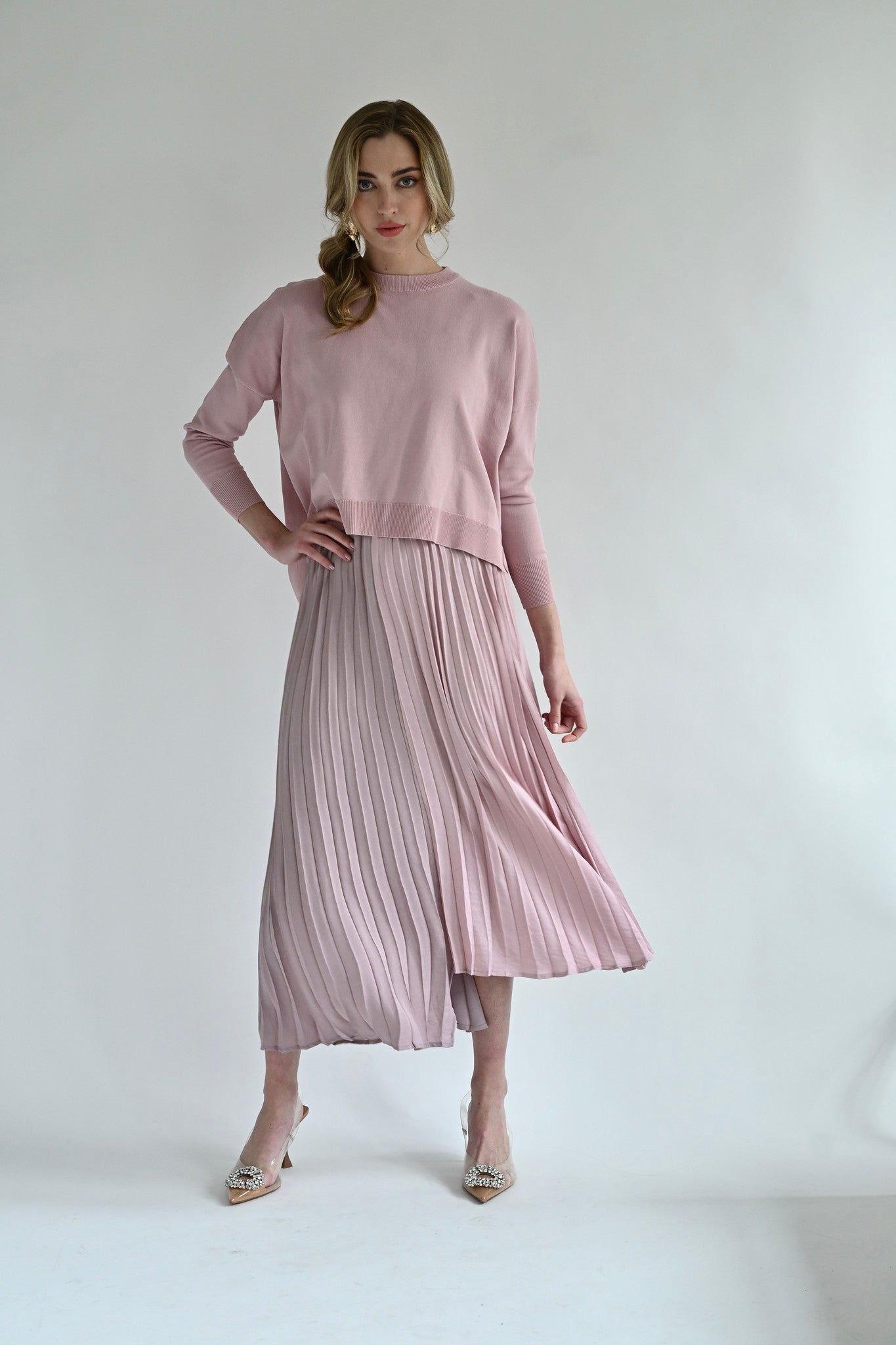 Charlotte pleated 2 in 1 dress - Pink